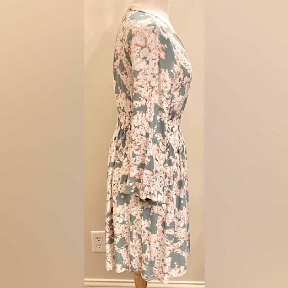 J Glee Floral Grey Teal Cream SZ S Cottagecore Boho Chic Romantic Peasant Dress - Picture 5 of 10